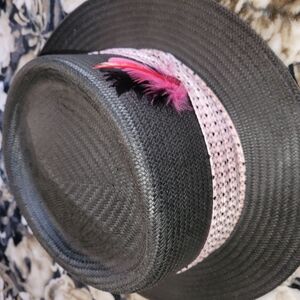 Stacy Adams Black and Pink Wide-Brimmed Hat